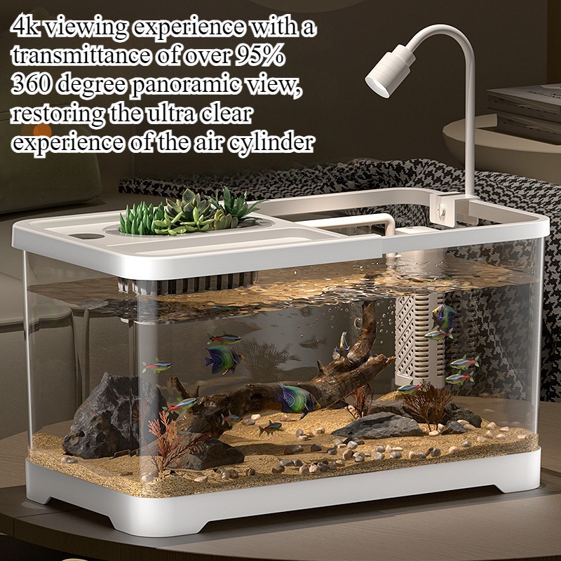 Aquarium Goldfish - ตู้ปลาสำหรับใช้ในบ้าน ตู้ปลาตั้งโต๊ะในห้องนั่งเล่น ระบบหมุนเวียนน้ำเชิงนิเวศ พร้อมฟิลเตอร์และระบบเติมออกซิเจนในตัว พร้อมฝาปิด