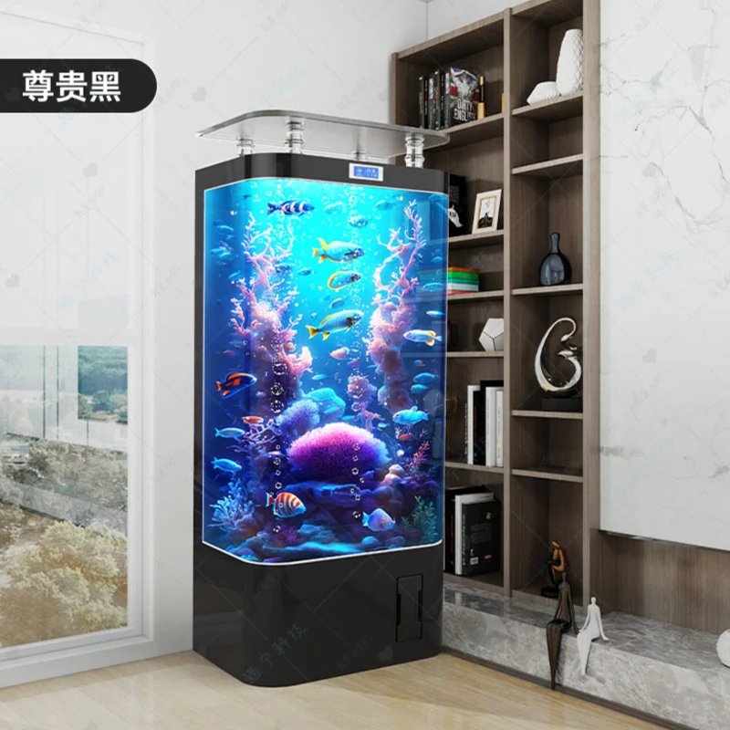 Aquarium Goldfish - ตู้ปลาอัจฉริยะ สำหรับห้องนั่งเล่น ขนาดกลาง พร้อมระบบกรองในตัวแบบแนวตั้ง วัสดุกระจกเชิงนิเวศ ไม่ต้องเปลี่ยนน้ำ