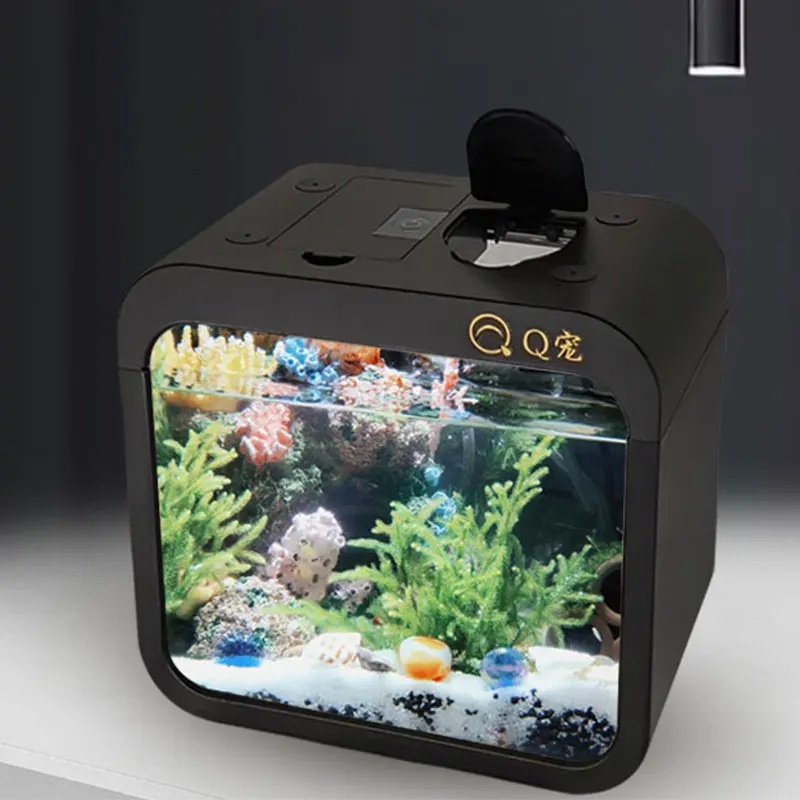 Aquarium Goldfish - เดสก์ท็อปอะคริลิคใสถังปลาพลาสติกขนาดเล็กถังปลาทอง Creative Aquarium พร้อมไฟ LED ตกแต่ง
