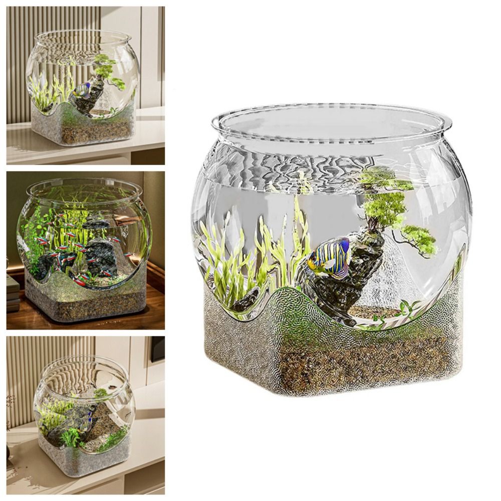 Aquarium Goldfish - ตู้ปลาทรงกลมใสพิเศษ ถอดประกอบได้ ทำจากพลาสติก สำหรับเลี้ยงปลาทอง ตกแต่งโต๊ะทำงาน