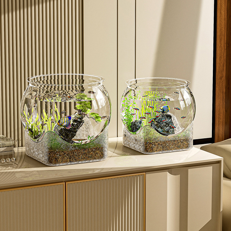 Fish TANK Aquarium โปร่งใสรอบป - Aquarium Goldfish บทวิจารณ์และราคา